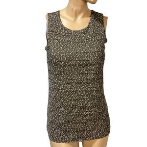 Ann Taylor Ruffle Front Tank Brown Print Top Size S Small Sleeveless NWT
